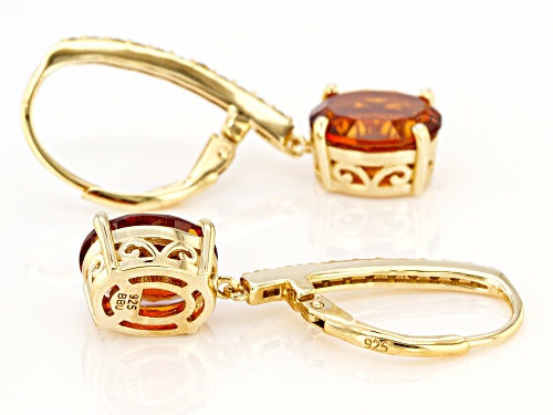 3.82CTW OVAL MADIERA CITRINE WITH .32CTW YELLOW DIAMOND 18K YELLOW GOLD OVER SILVER EARRINGS