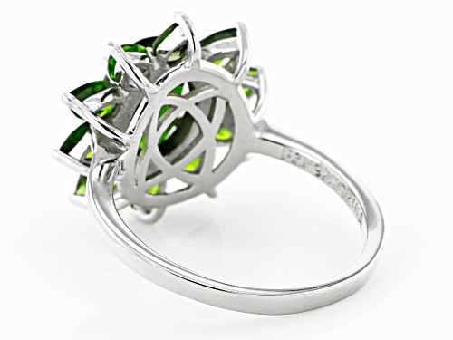 1.71ct oval and 1.44ctw pear shaped chrome diopside rhodium over sterling silver ring - Size 8