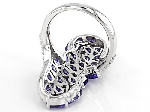 4.34ctw Mixed Shape Tanzanite Rhodium Over Sterling Silver Elongated Bypass Ring - Size 7