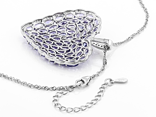 10.62ctw Tanzanite with .10ctw White Zircon Rhodium Over Silver Heart Pendant With Chain