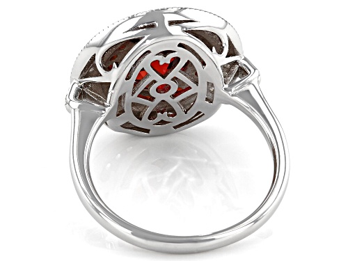 3.32ct Oval Lab Padparadscha Sapphire, .30ctw Garnet & .42ctw White Zircon Rhodium Over Silver Ring - Size 5