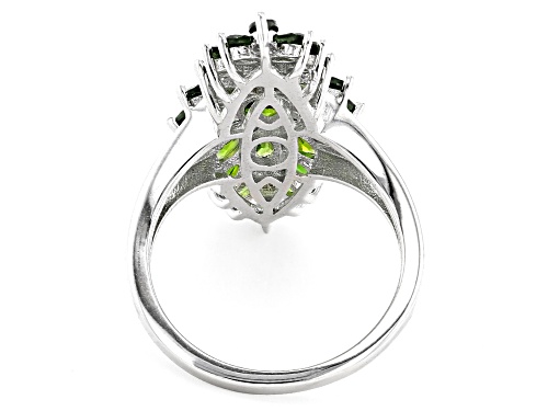2.43ctw Oval And Marquise Chrome Diopside Rhodium Over Sterling Silver Cluster Ring - Size 7