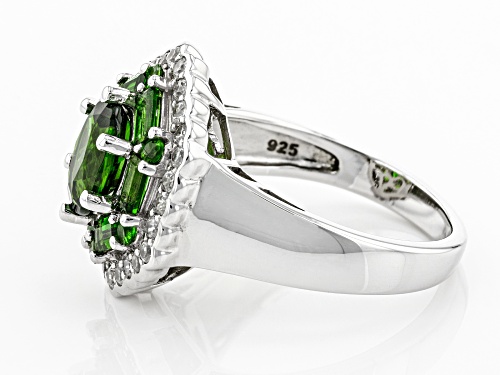 1.95cw Mixed Shape Chrome Diopside and .46ctw Round White Zircon Rhodium Over Silver Ring - Size 9