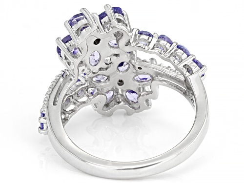 2.03CTW OVAL AND ROUND TANZANITE WITH .01CTW WHITE DIAMOND RHODIUM OVER STERLING SILVER RING - Size 8