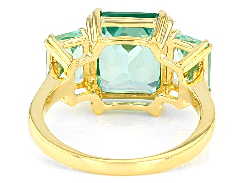 6.10CTW Emerald Cut Lab Created Green Spinel 18k Yellow Gold Over Silver 3-Stone Ring - Size 8