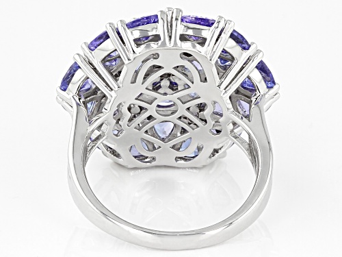 5.10ctw Trillion And .24ctw Round Tanzanite Rhodium Over Sterling Silver Cluster Flower Ring - Size 7