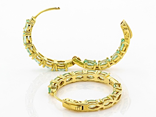8.50ctw Oval Lab Created Green Spinel 18k Gold Over Silver Inside/Outside Hoop Earrings