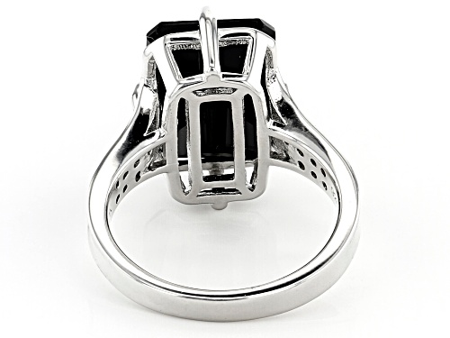 8.08ct Emerald Cut and .37ctw Round Black Spinel Rhodium Over Sterling Silver Ring - Size 8