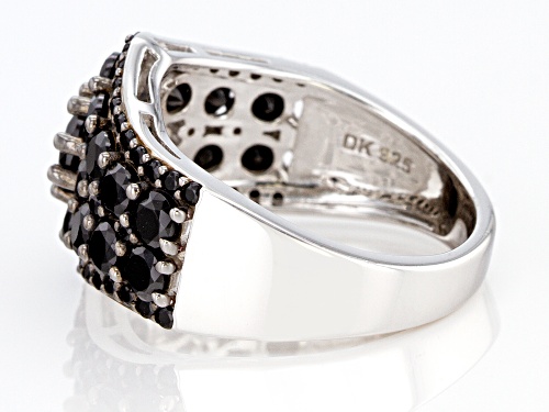 3.52ctw Round Black Spinel Rhodium Over Sterling Silver Cluster Band Ring - Size 7