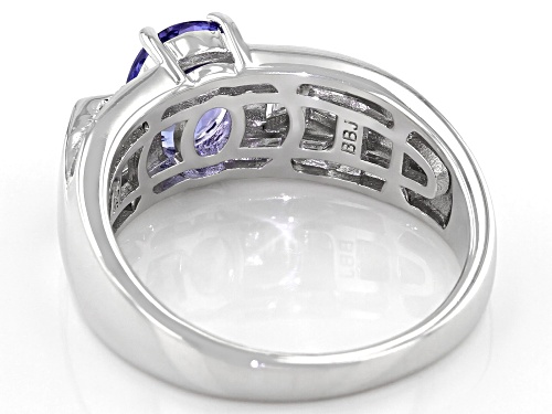 1.06CT OVAL TANZANITE WITH .79CTW WHITE ZIRCON RHODIUM OVER STERLING SILVER RING - Size 5