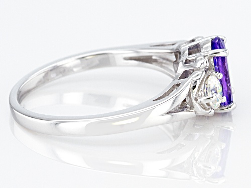 1.06ct Tanzanite with .49ctw Strontium Titanate Rhodium Over Sterling Silver Ring - Size 9