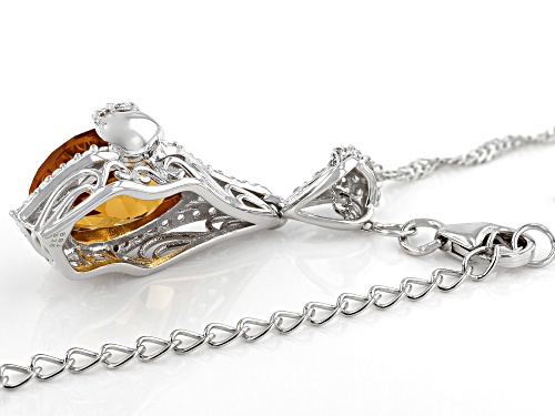 3.95ct Pear Shape Madeira Citrine With .67ctw Round White Zircon Rhodium Over Silver Pendant W/Chain