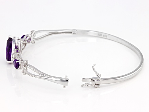 5.44ctw Pear Shape African Amethyst And .50ctw Round White Zircon Sterling Silver Bangle Bracelet - Size 8