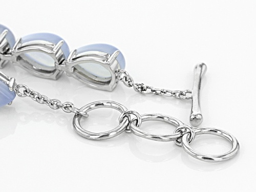 12x8mm Pear Shape Cabochon Blue Chalcedony Sterling Silver Bracelet - Size 7.25