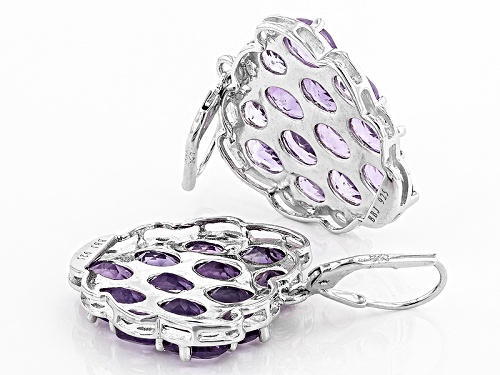 14.97ctw Oval And Round African Amethyst Sterling Silver  Heart Shape Dangle Earrings