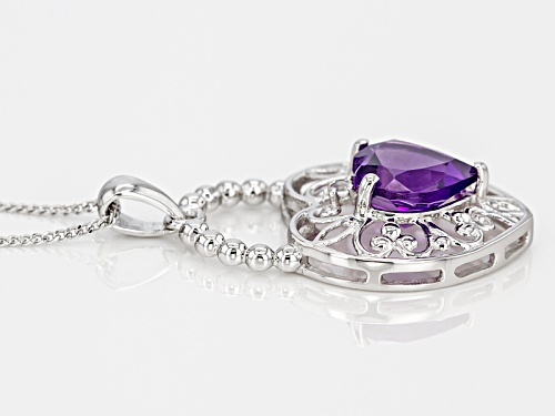 1.45ct Heart Shape Uruguay Amethyst With .03ctw White Topaz Sterling Silver Pendant With Chain