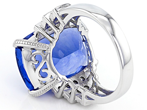 17.00ct Color Change Blue Fluorite & 1.06ctw White Zircon Rhodium Over Sterling Silver Ring - Size 9