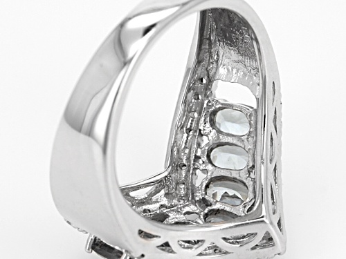 1.40ctw Oval Platinum Color Spinel With .24ctw Round White Zircon Sterling Silver Chevron Band Ring - Size 7