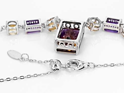 5.38ct Rectangular Lab Created Ametrine With 3.28ctw Amethyst And Citrine Adjustable Silver Necklace - Size 20