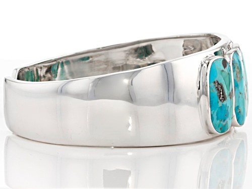 20x12.50mm Rectangular Cushion Blue Turquoise Rhodium Over Sterling Silver Cuff Bracelet - Size 8