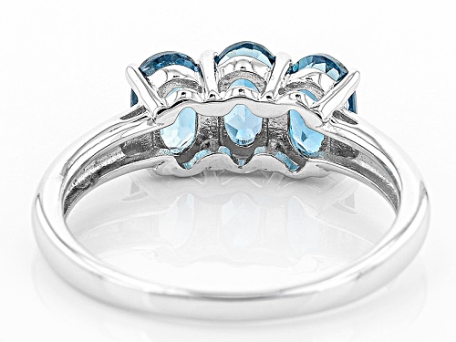1.27ctw Oval London Blue Topaz Rhodium Over Sterling Silver 3-Stone Ring - Size 9