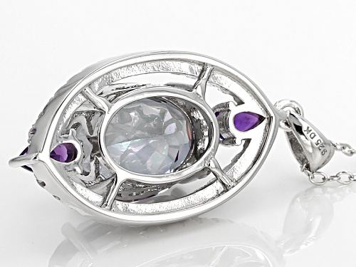 4.94ct Multi Color Quartz With .41ctw White Topaz And .31ctw Amethyst Silver Pendant With Chain