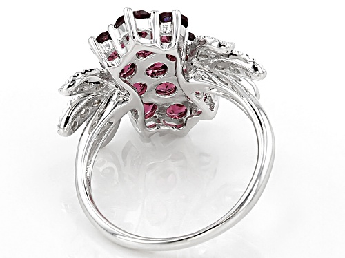 2.63ctw Round Raspberry color Rhodolite With .34ctw Round White Zircon Sterling Silver Ring - Size 6