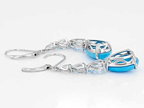 14x9mm Pear Shape Cabochon Turquoise & 3.23ctw Glacier Topaz™ Rhodium Over Silver Dangle Earrings