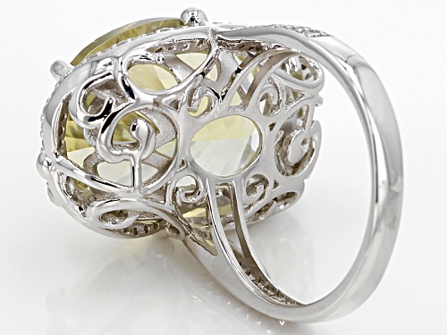14.03ct Oval Quantum Cut(R) Canary Yellow Quartz With .42ctw Round White Zircon Sterling Silver Ring - Size 6