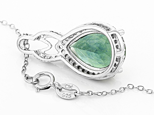5.43ct Pear Shape Teal Fluorite With .38ctw Round White Topaz Sterling Silver Pendant With Chain