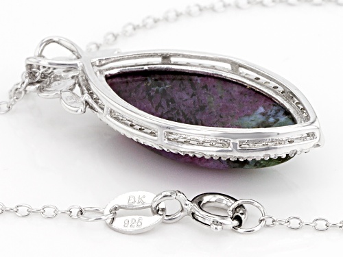 20x10mm Marquise Cabochon Ruby Zoisite And .30ctw Round White Zircon Silver Pendant With Chain