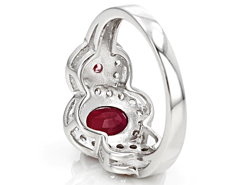 3.27ct Oval Mahaleo® Ruby With .64ctw White Zircon And .07ct Pink Spinel Sterling Silver Ring - Size 7