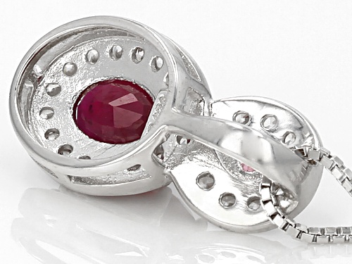 1.55ct Oval Mahaleo® Ruby With .46ctw White Zircon And .03ct Pink Spinel Silver Slide With Chain