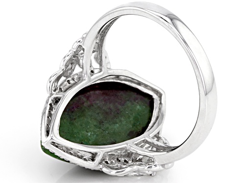 20x10mm Marquise Cabochon Ruby Zoisite & .34ctw Marquise & Round White Zircon Silver Ring - Size 7
