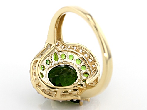 3.00ctw Oval, Pear Shape and Round Chrome Diopside With .59ctw White Zircon 10k Yellow Gold Ring - Size 9