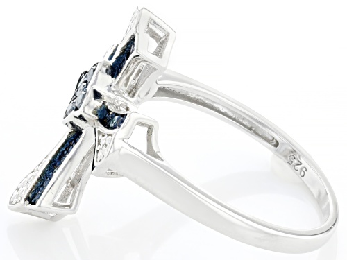 0.10ctw Round Blue Velvet Diamonds™ Rhodium Over Sterling Silver Cross Ring - Size 6