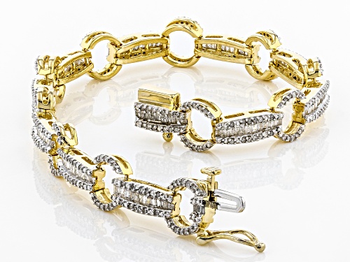 Engild™ 1.85ctw Baguette And Round White Diamond 14K Yellow Gold Over Sterling Silver Bracelet - Size 7