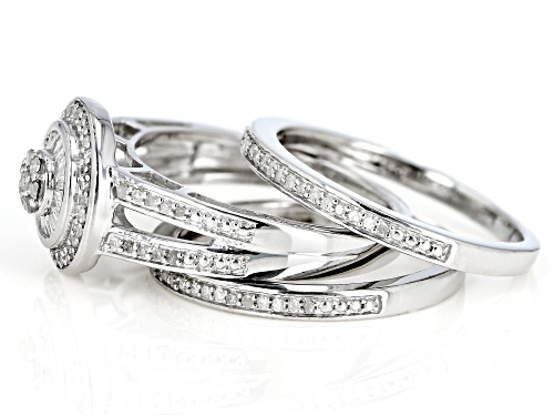 0.50ctw Round And Baguette White Diamond Rhodium Over Sterling Silver Ring With Matching Bands - Size 5