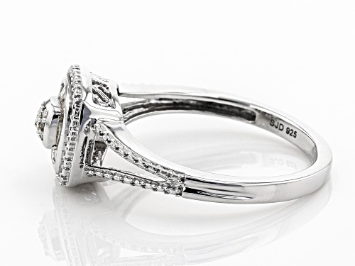 0.15ctw Baguette And Round White Diamond Rhodium Over Sterling Silver Ring - Size 7