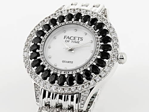 Facets Of Time™ Black Spinel White Zircon Mop Dial Sterling Silver Watch