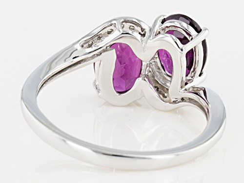 2.79ctw Grape Color Garnet With .06ctw White Diamond Accent Rhodium Over 10k White Gold  Bypass Ring - Size 7