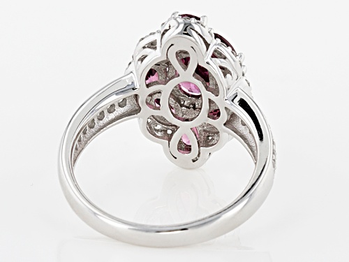 1.89ctw Oval And Pear Shape Grape Color Garnet With .24ctw Round White Zircon 10k White Gold Ring - Size 8