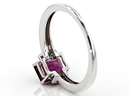 1.02Ct Emerald Cut Grape Color Garnet With .03CTW Round Champagne Diamond Accent 10K White Gold Ring - Size 6