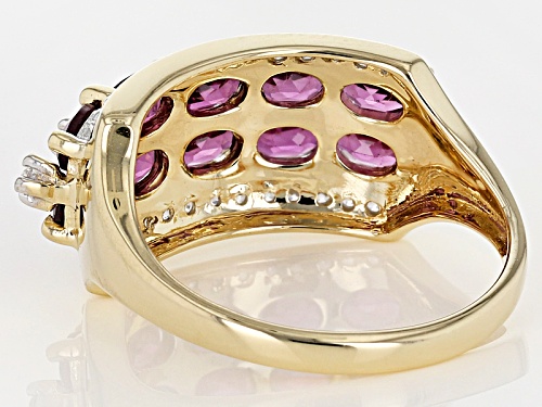 1.96Ctw Oval Grape Color Garnet With .20Ctw Round White Zircon 10K Yellow Gold Band Ring - Size 9