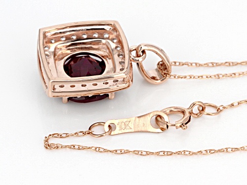 2.05ct Round Grape Color Garnet With .32ctw Round White Zircon 10k Rose Gold Pendant with Chain.