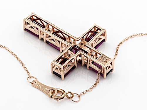 4.23ctw Grape Color Garnet With 0.08ctw Diamond Accent 10k Rose Gold Cross Pendant With Chain
