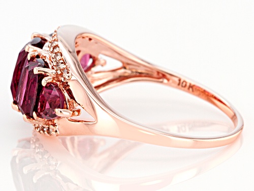 3.08ctw Cushion & Trillion Grape Color Garnet, .18ctw Champagne Diamonds, 10k Rose Gold Ring - Size 7
