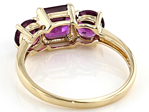2.36ctw Square Octagonal and Round Grape Color Garnet 10k Yellow Gold 3-Stone Ring - Size 7