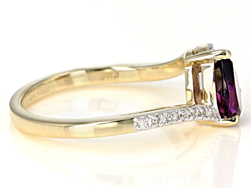 .88ct Pear Shape Grape Color Garnet With .10ctw Round White Zircon 10k Yellow Gold Ring - Size 8