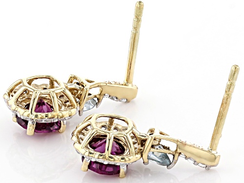 1.21ctw Grape Color Garnet, .24ctw Platinum Color Spinel & .40ctw White Zircon 10k Gold Earrings